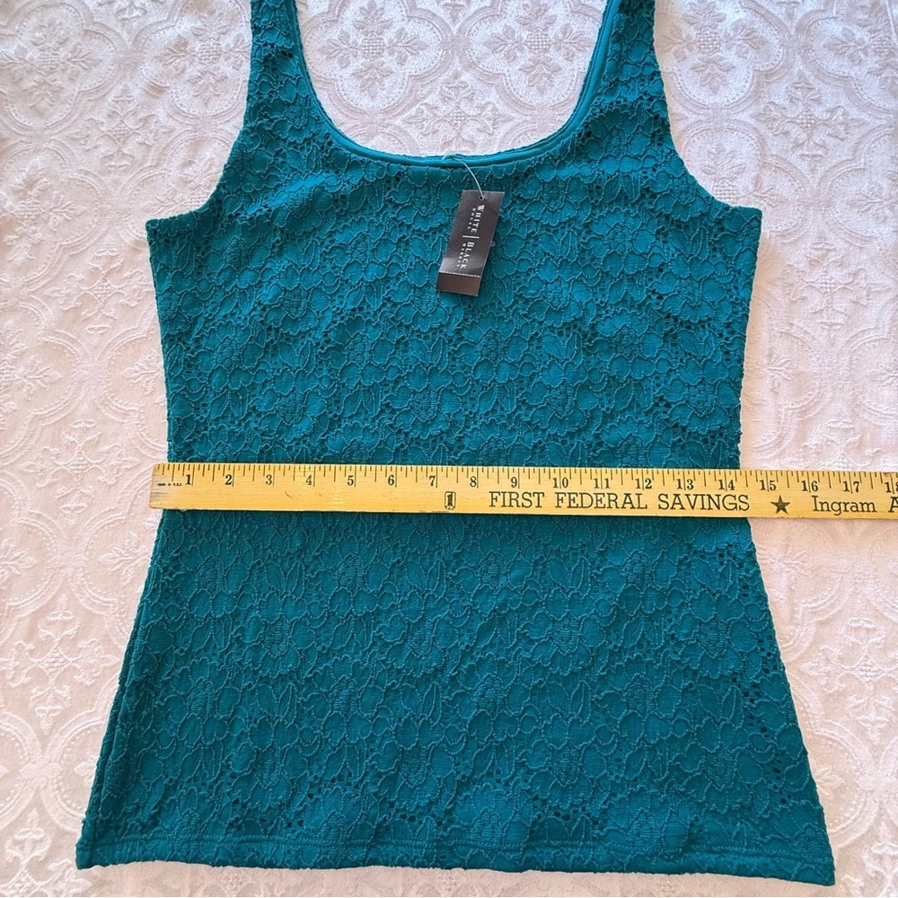 White House Black Market Teal Lace Tank Top Small Sleeveless Floral Stretch - Picture 7 of 9